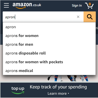 screenshot of amazon apron search