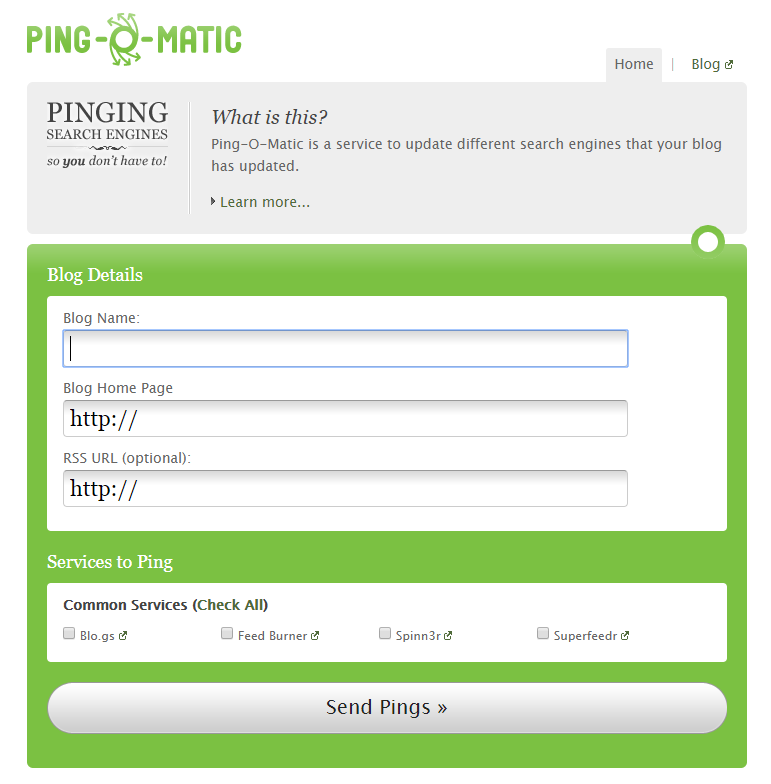 screenshot of pingomatic
