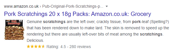screenshot of pork scratchings in serps