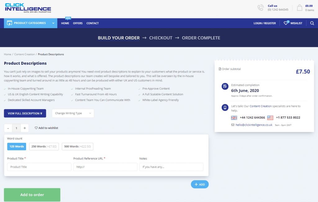 screenshot of product description on click intelligence dashboard