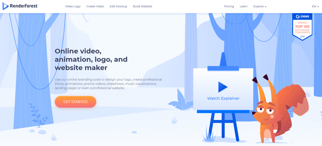 screenshot of renderforest homepage
