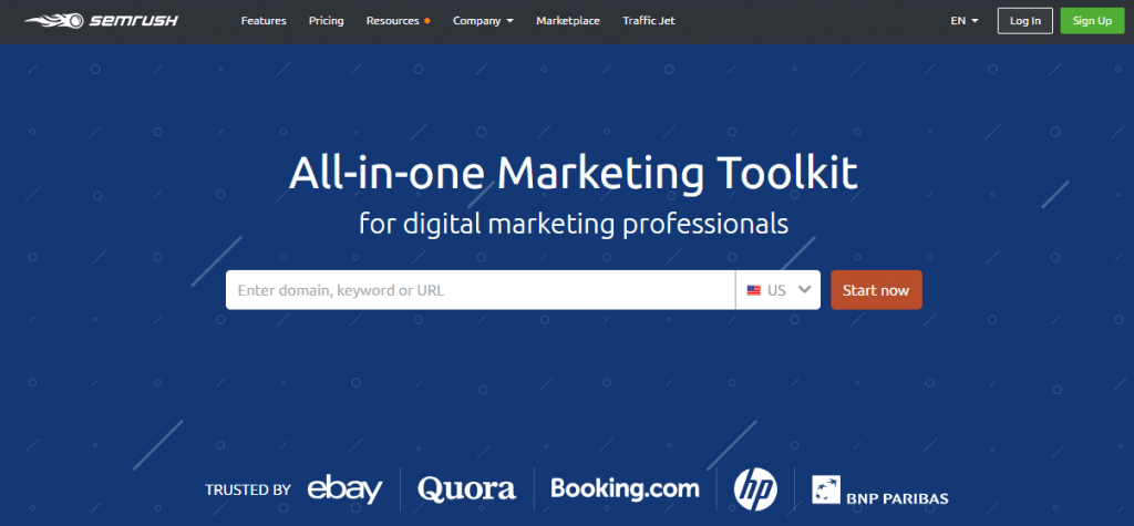 screenshot of SEMrush homepage