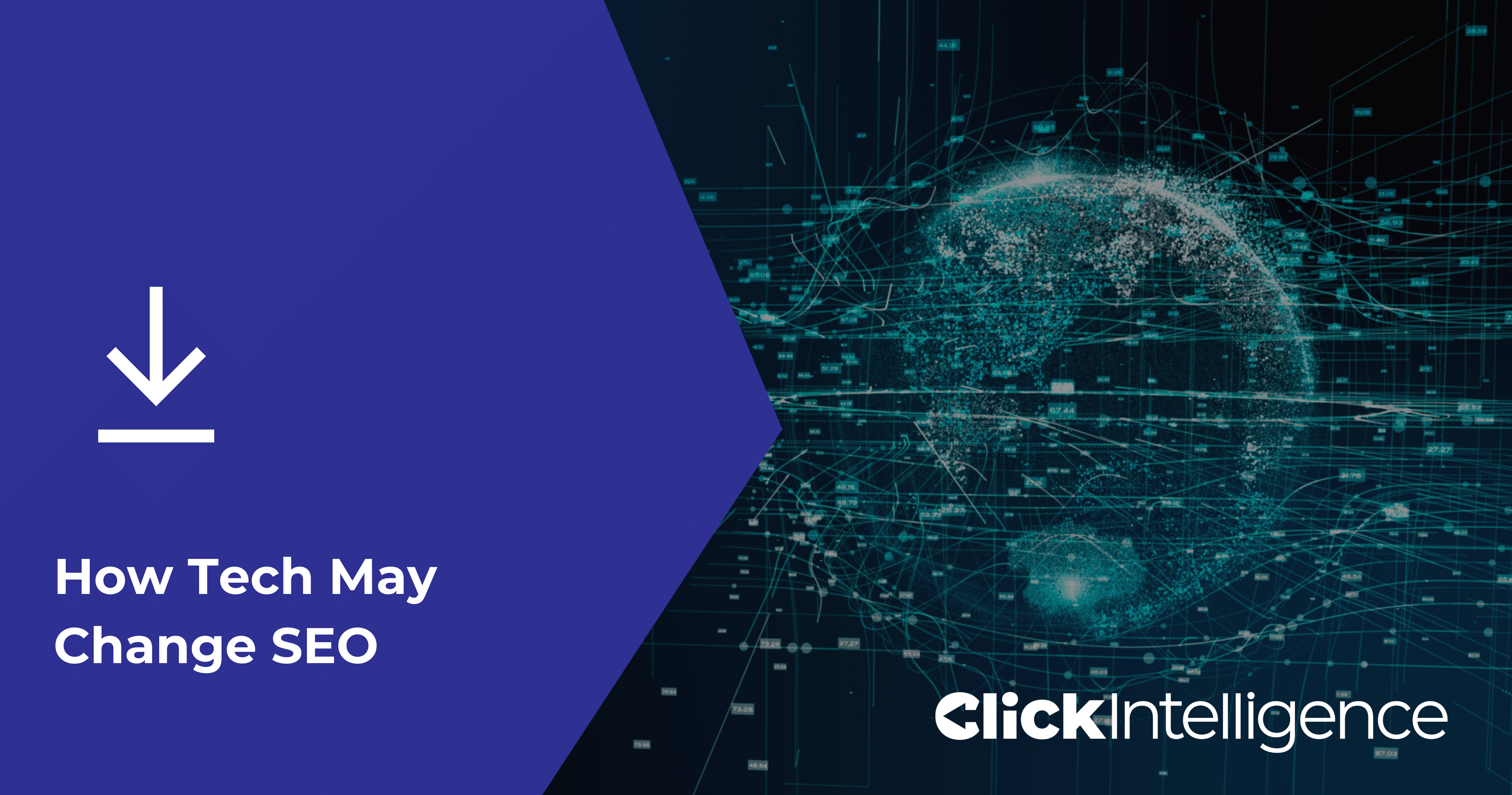 The cover of an e-book titled 'How Tech May Change SEO', featuring a depiction of a global cyber web space.