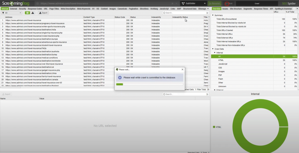 Screaming Frog Website Crawl example