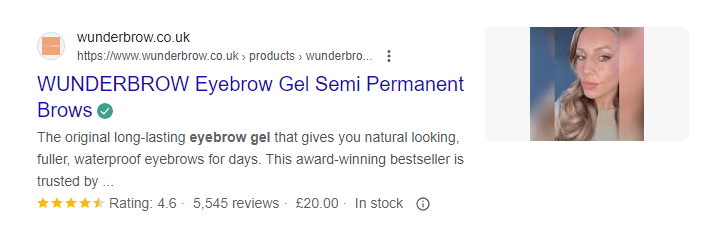 Review Schema Example, Wunderbow, eyebrow gel