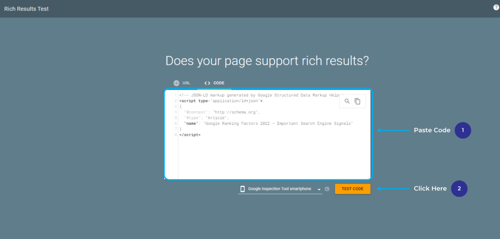 Rich Results Test Paste Code