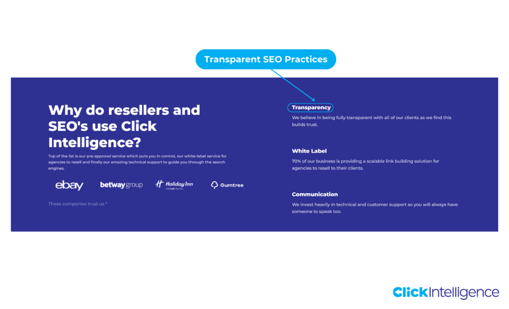 Click Intelligence Transparency APP screenshot with transparency annotation