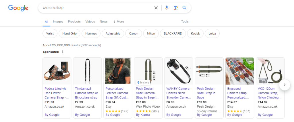 Product Schema Markup Example, camera strap