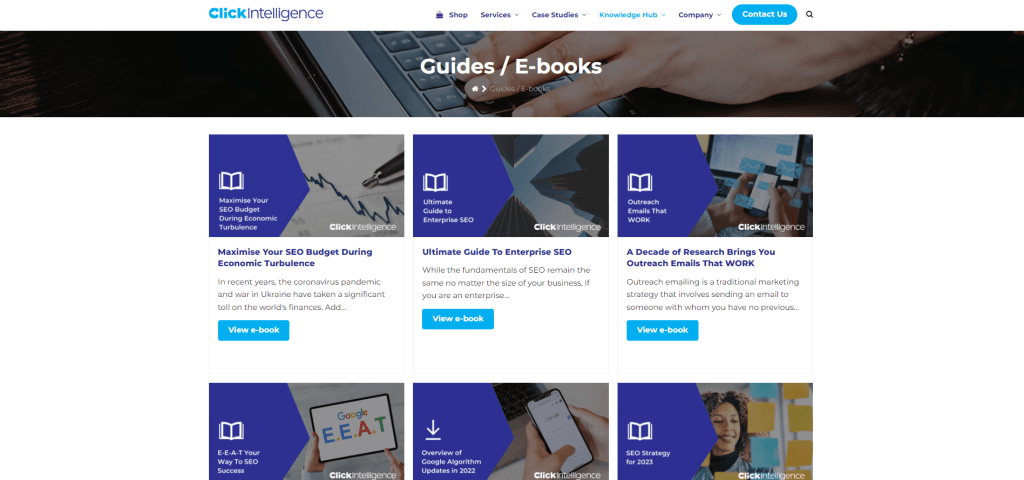 Click Intelligence Guides and Ebooks, website screenshot