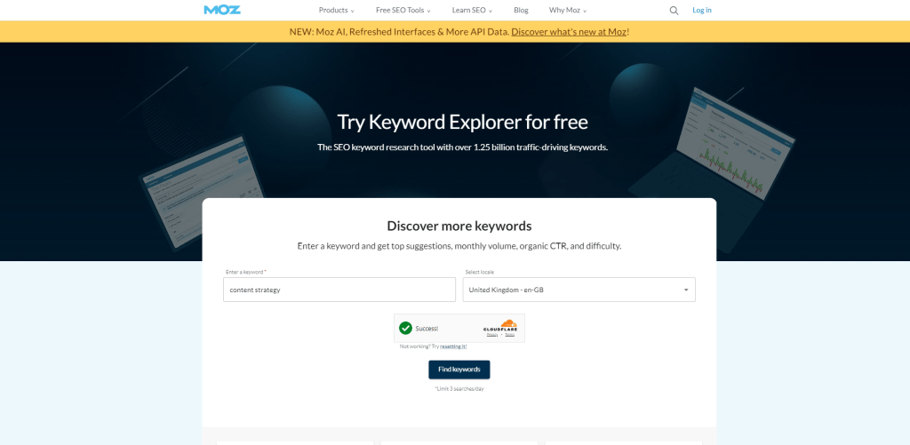 MOZ Free Keyword Research Tool