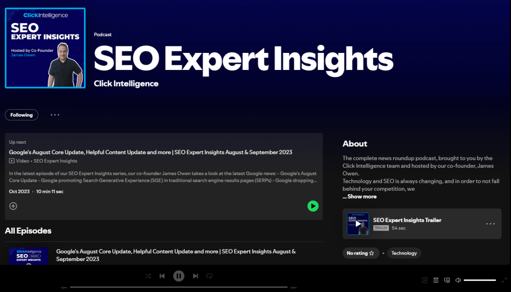SEO Expert Insights, Click Intelligence Spotify podcast screenshot