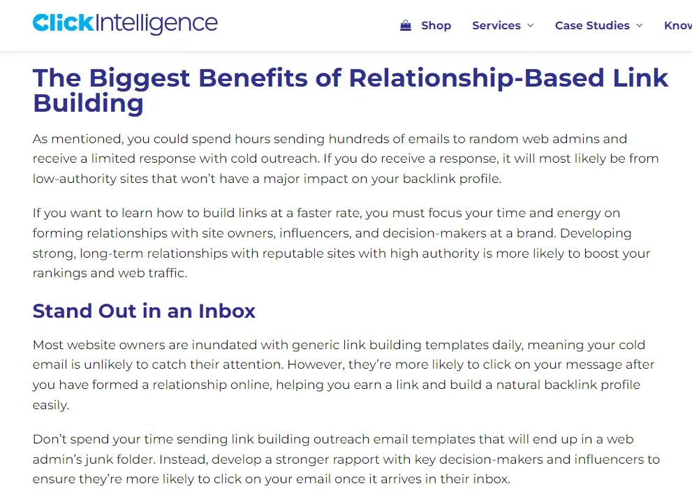 Example of H1 and H2 setting used in a Click Intelligence blog.