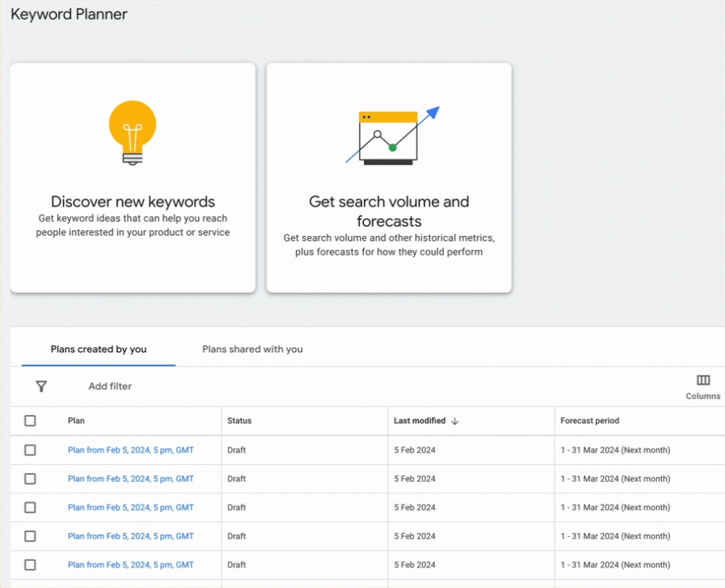 Google keyword planner