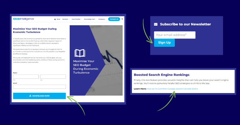 CRO Convert example screenshots on dark blue background.