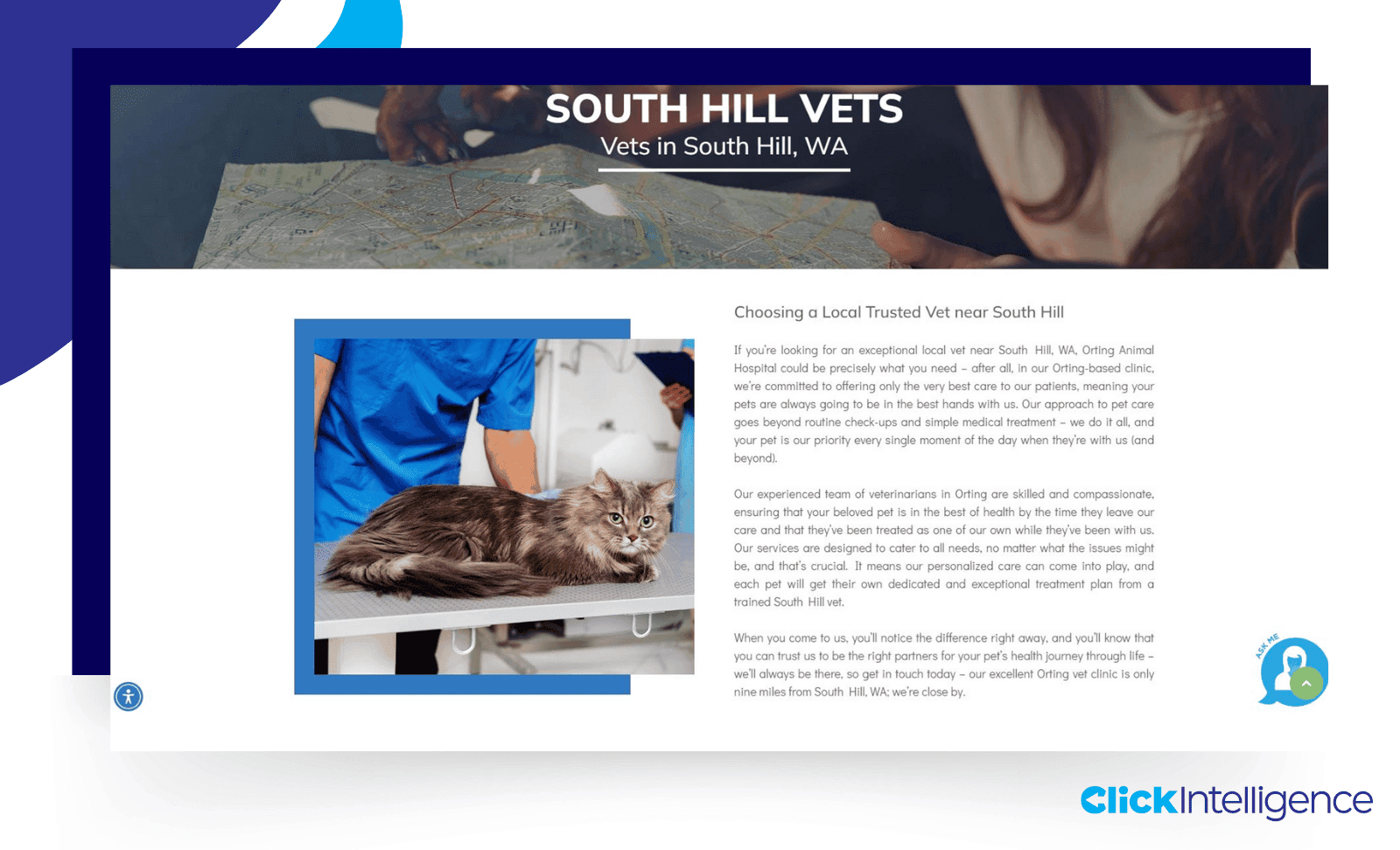 Screenshot from Orting Animal Hospital's South Hill Vets Near Me page with brand new content.