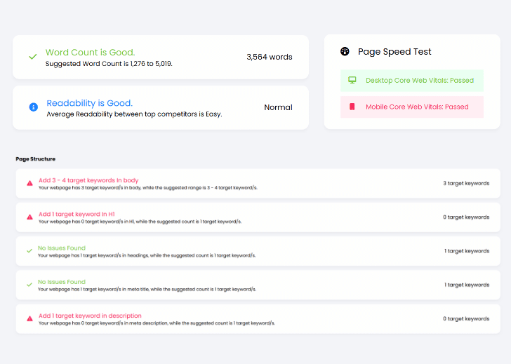 Click Insights Content Audit Features