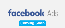 Facebook Ads logo with coming soon text highlighted in blue and white.