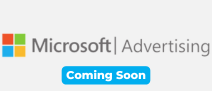 Microsoft Advertising logo with coming soon text highlighted in blue and white.