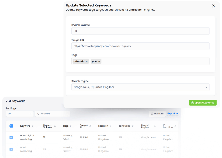 Click Insights update selected keywords feature