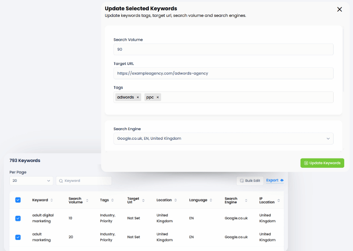 Click Insights selected keywords feature.