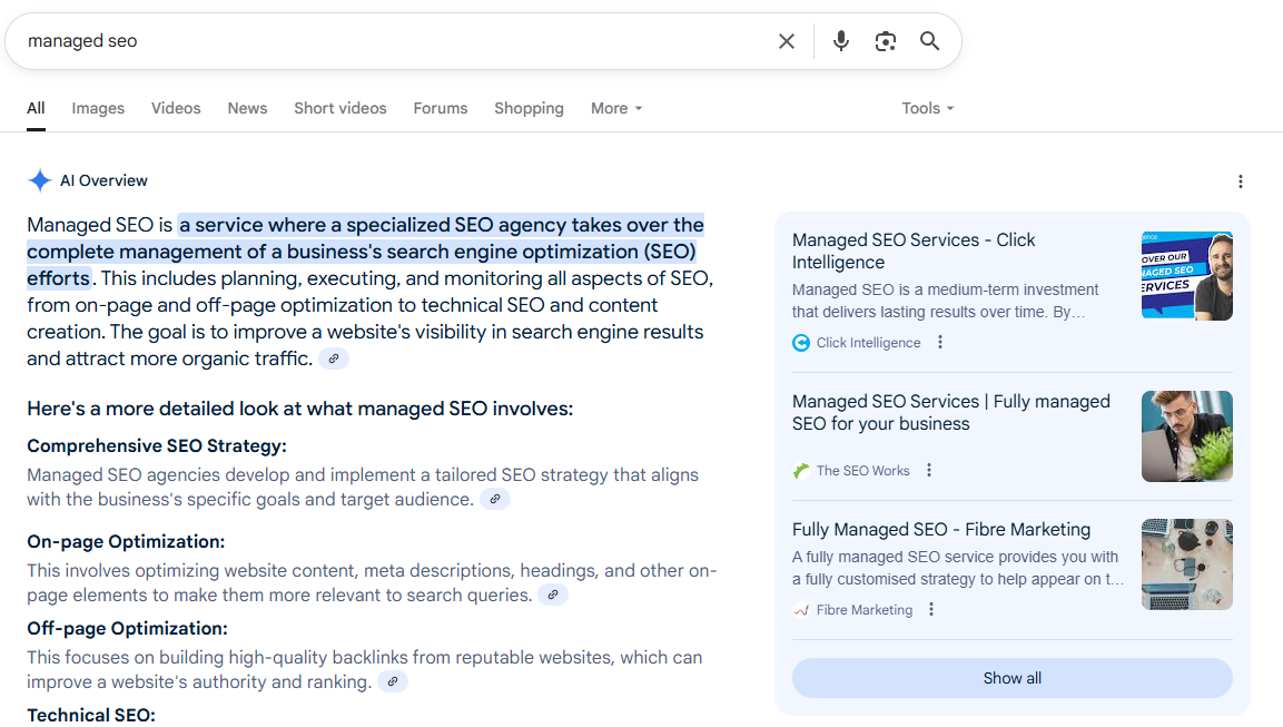 managed seo ai overview