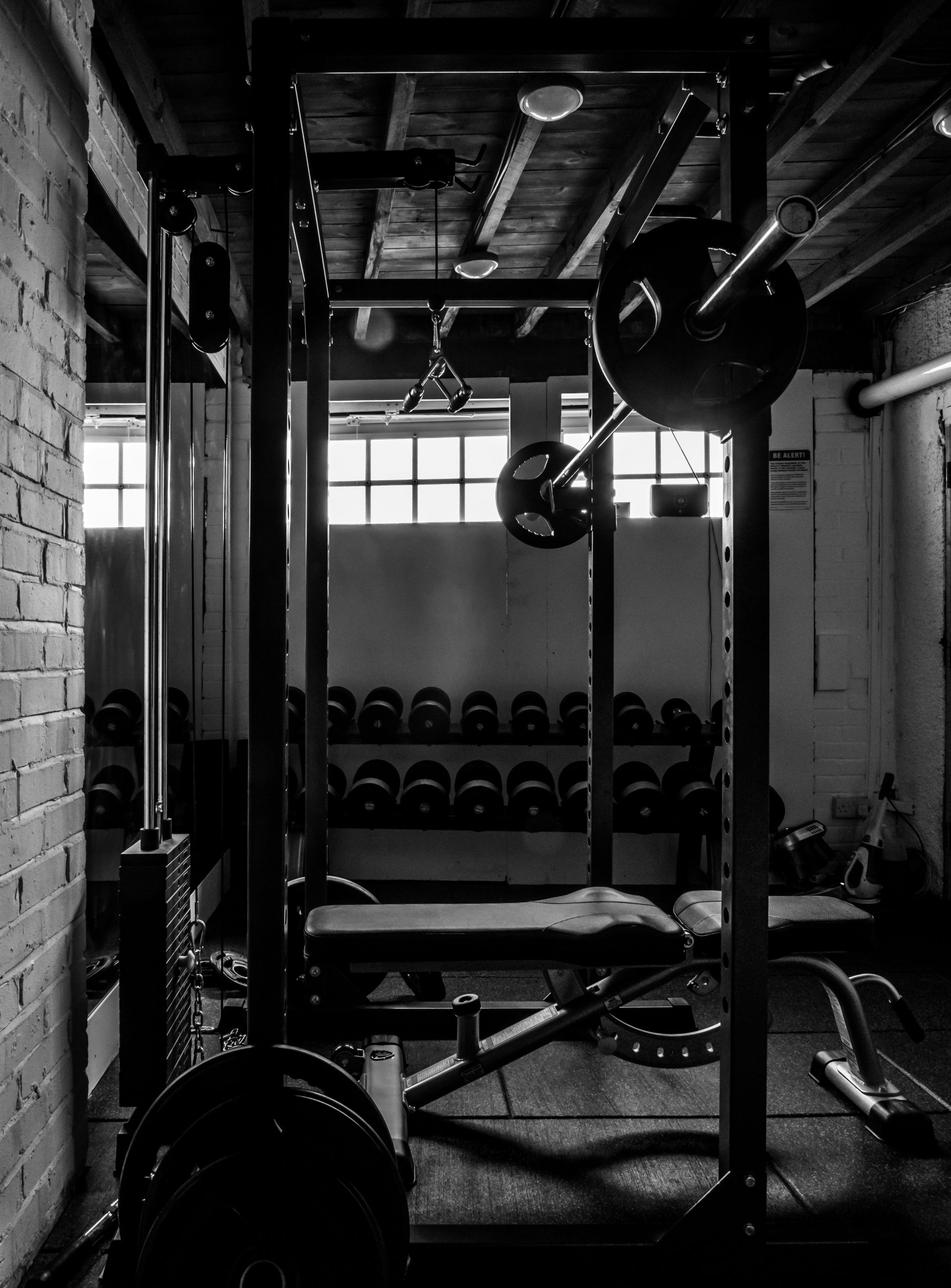 gym equipment in garage