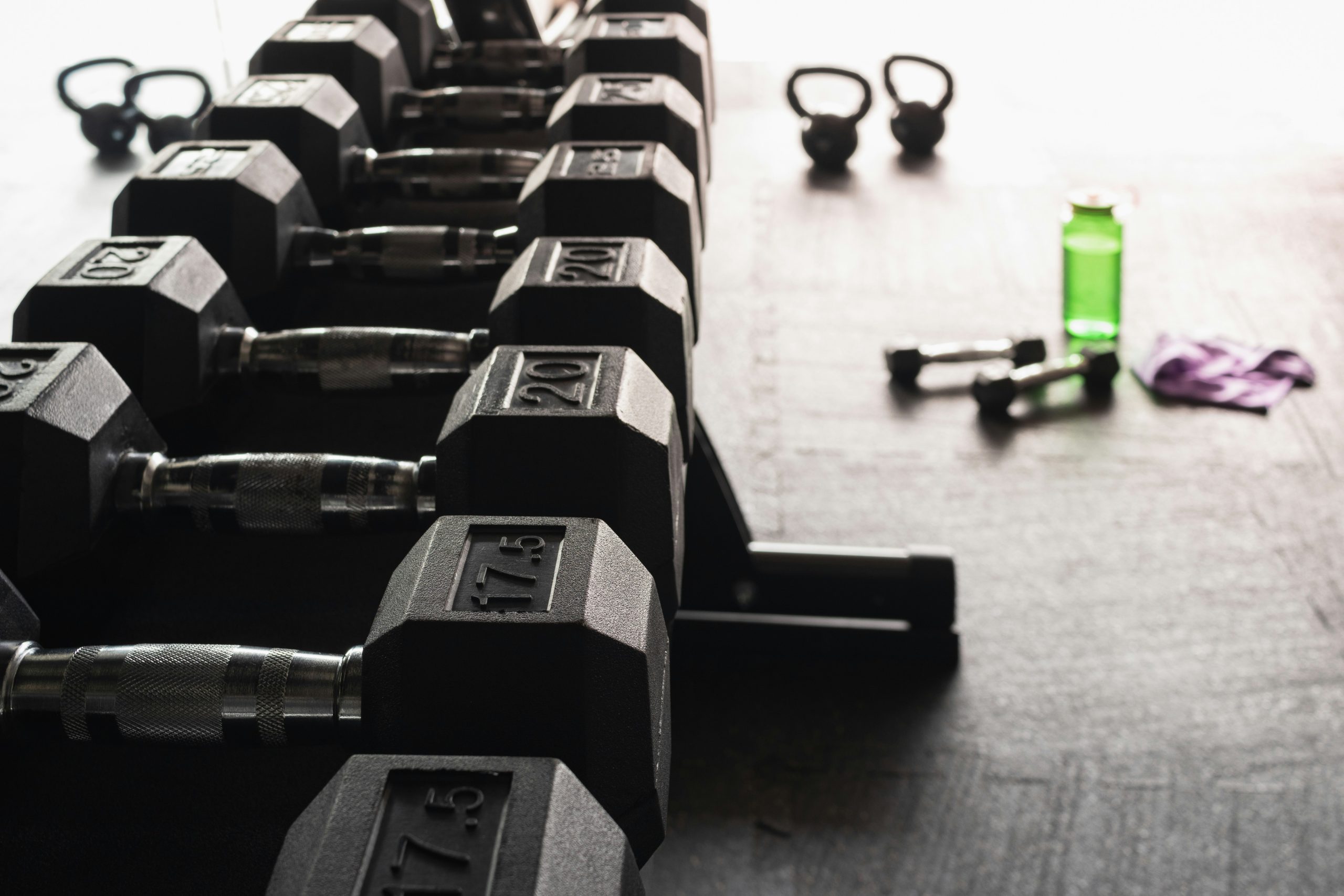 gym weights on a rack
